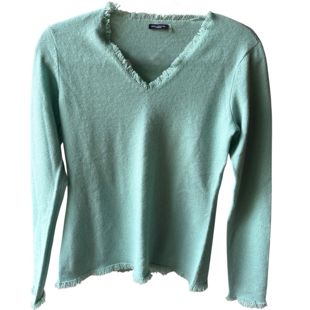 Magaschoni 100% Cashmere Frayed V-Neck Sweater l S